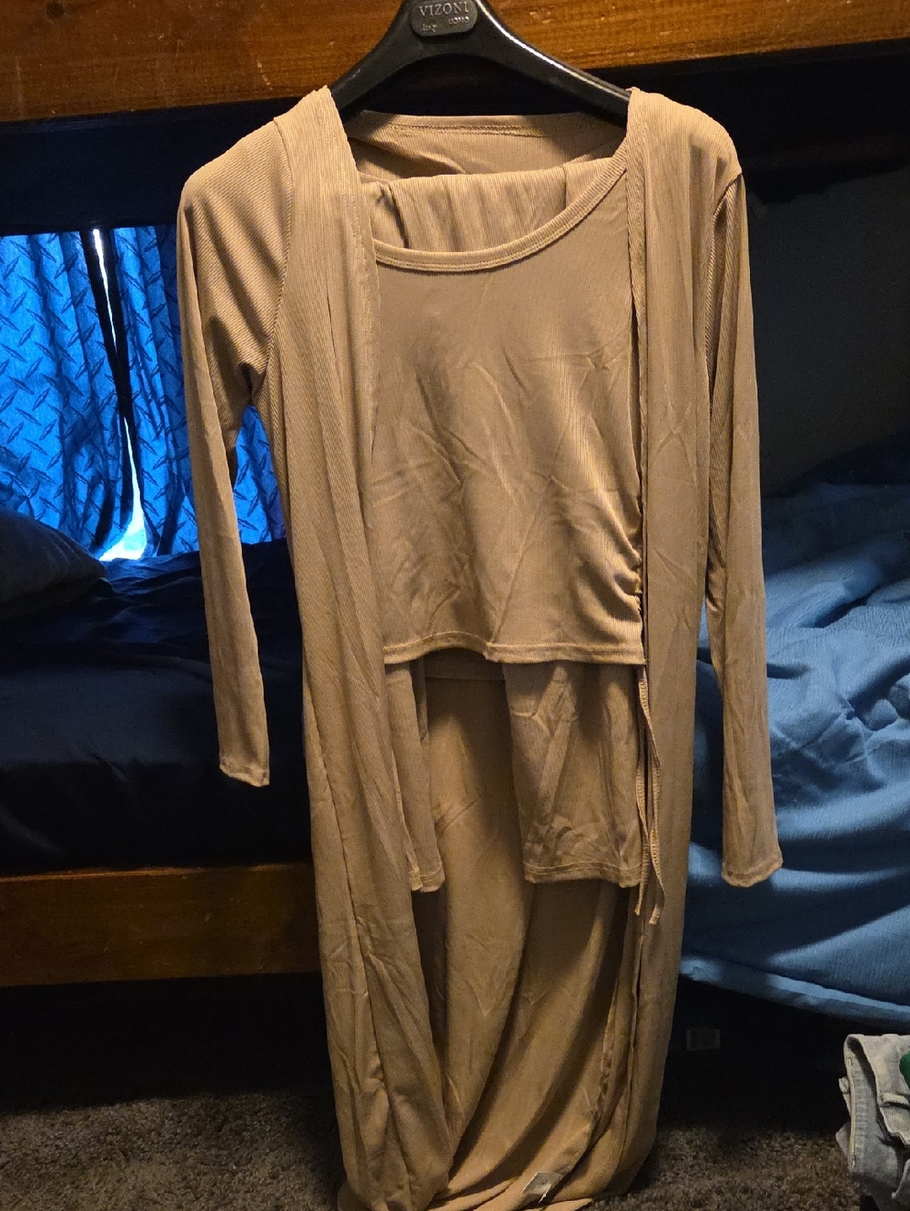 Women's Three-Piece Lounge Robe Set in Taupe
